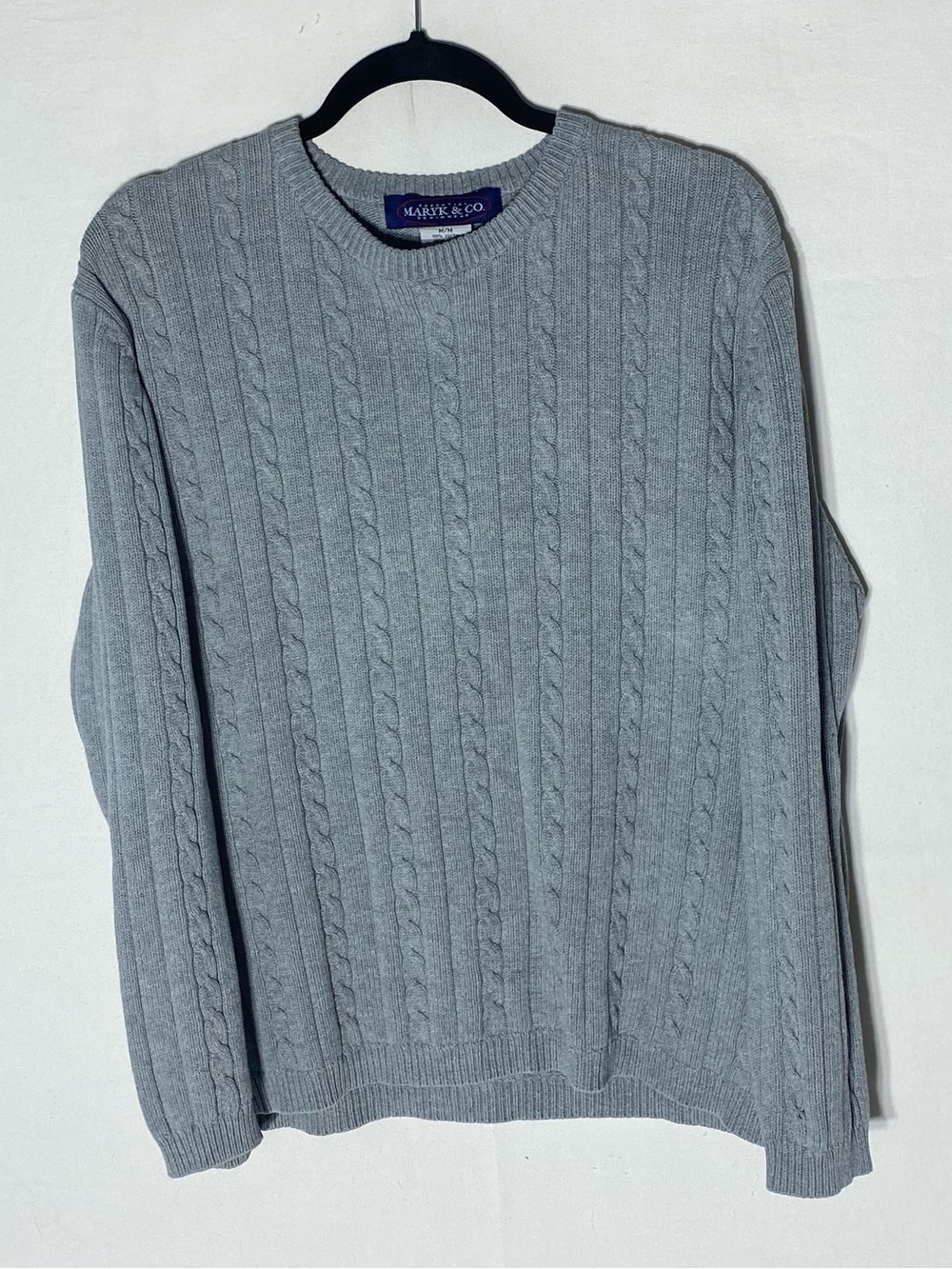 Vintage 90s Maryk & Co Grey Cotton Cable Knit Crew Neck Fisherman Sweater M